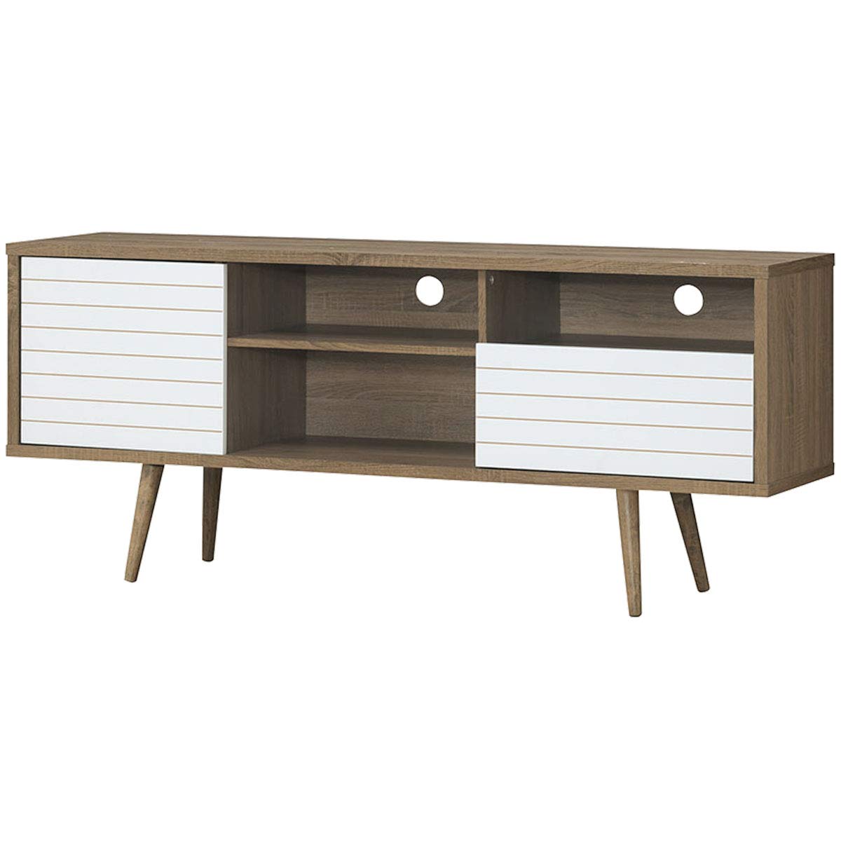 Meuble TV Tangkula Moderne du Milieu du Siècle pour Téléviseurs Jusqu'à 65 Pouces, Console TV en Bois avec Étagères de Rangement